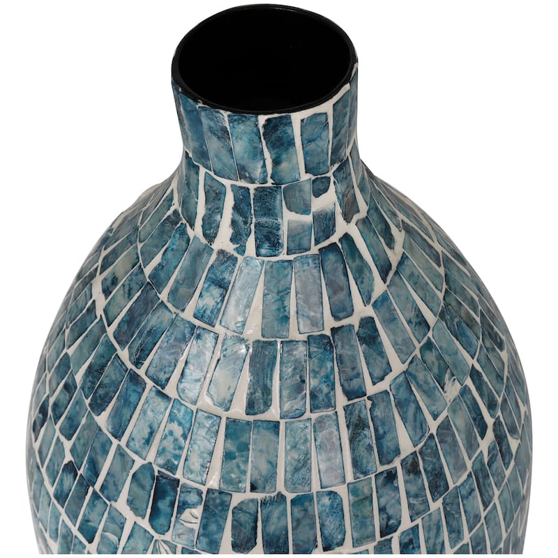 Blue Mother of Pearl Shell Handmade Mosaic Inspired Decorative Vase