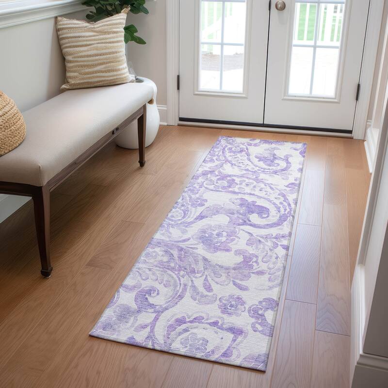 Machine Washable Indoor/ Outdoor Chantille Traditional Scroll Rug