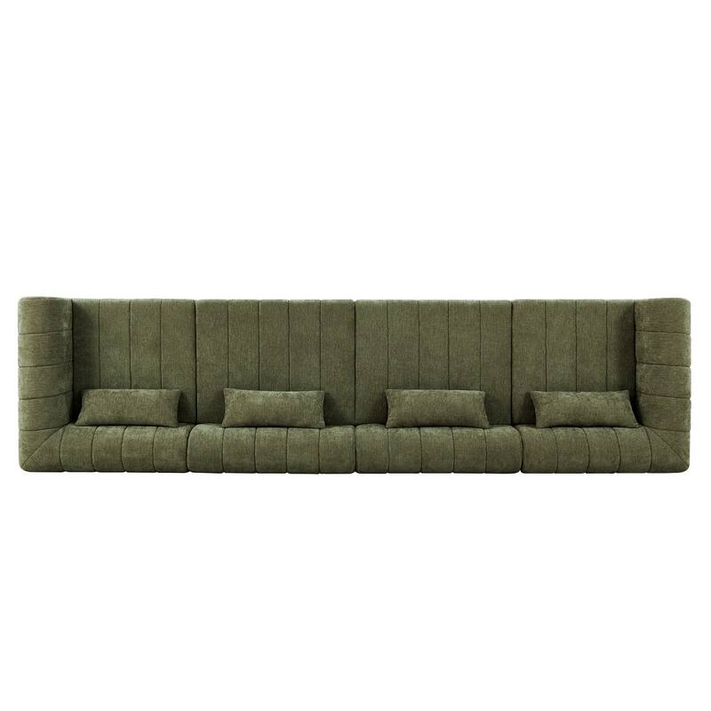 145.5" 4 Pieces Modular Full-Compressed Polyester Upholstered Sectional Sofa
