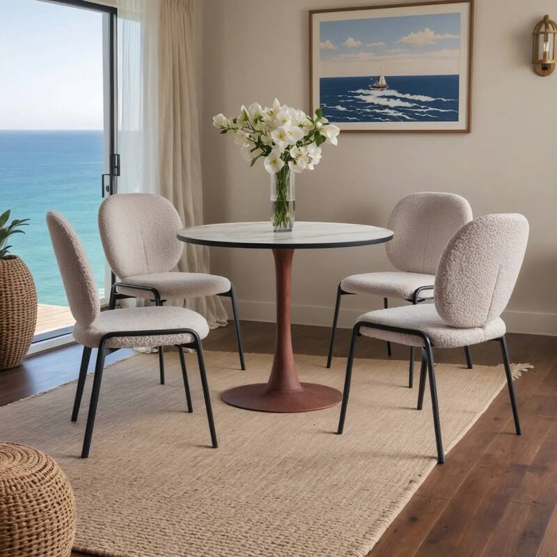 Bristol 27" Round Dining Table with MDF Top and Cherry Steel Pedestal Base for Modern Kitchen and Dining Room