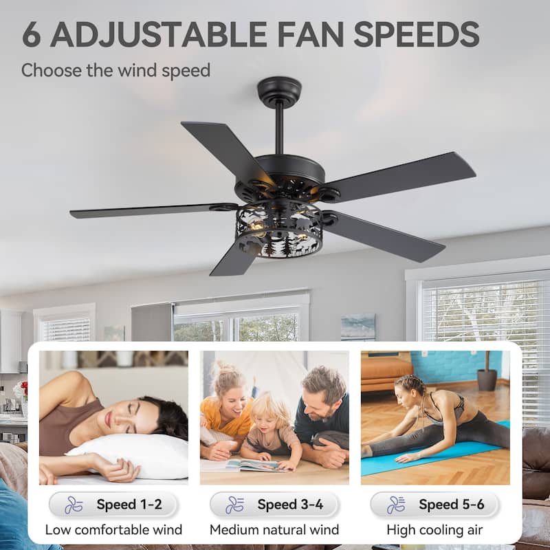 52-inch Reversible 5-Blade Caged Ceiling Fan with Light and Remote