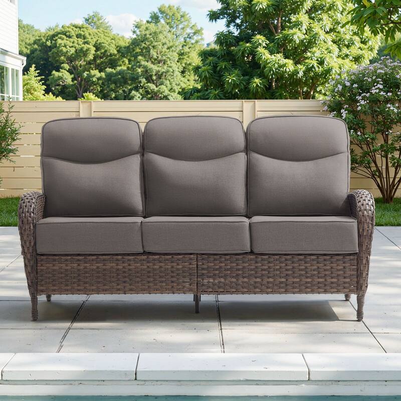 Meyreso 3-Seat Handwoven Wicker Patio Sofa with 6-Inch Thick Cushions