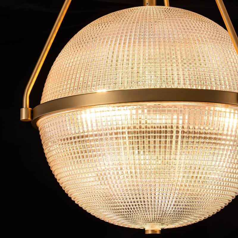 3-Light Mid-Century Modern Grid Textured Glass Globe Bubble Semi-Flush Mount Light for Dining Room - 13.7 in. W x 17.1 in. H