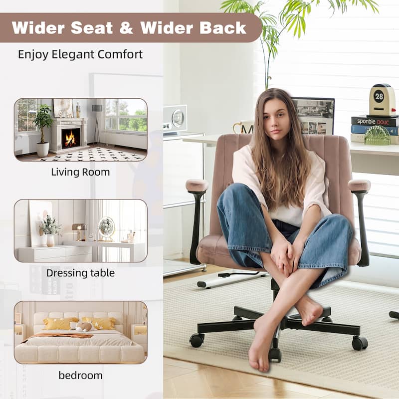 Velvet Criss Cross Armrest Office Chair with Wheels - Stylish for Home Office, Gaming & Makeup