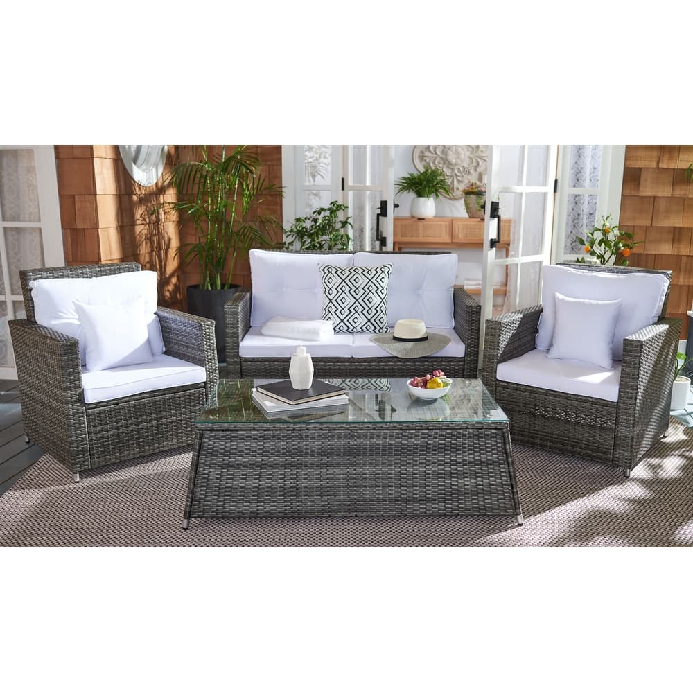 SAFAVIEH Outdoor Patio Furniture Lorma 4-Piece Conversation Set - 55"W x 32"D x 33"H