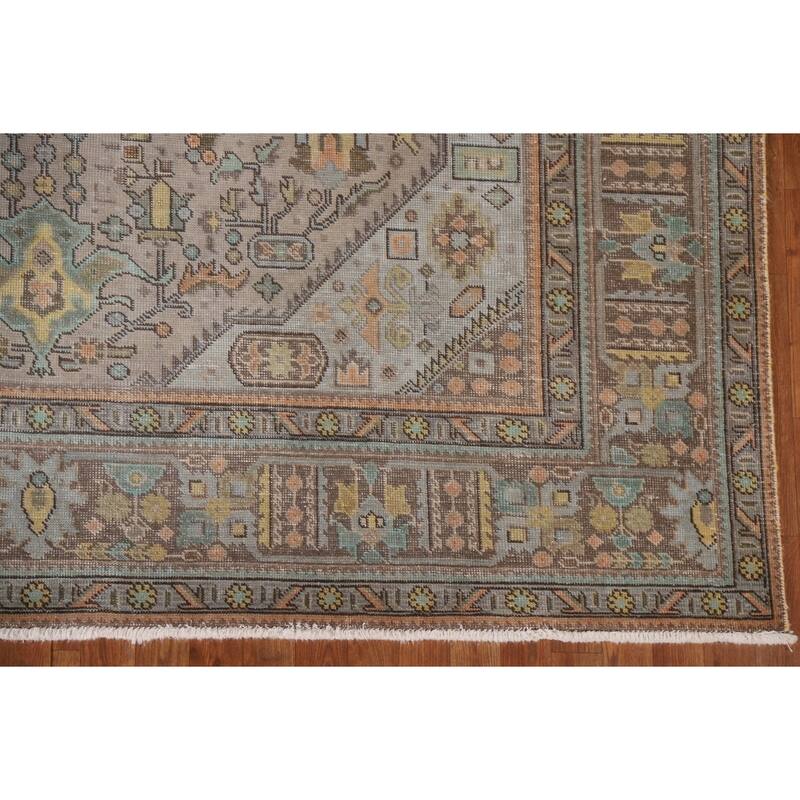 Hand Knotted Oriental 100% Wool Carpet Traditional Medallion Greys & Charcoal Tabriz Area Rug - 11' 2'' X 7' 11''