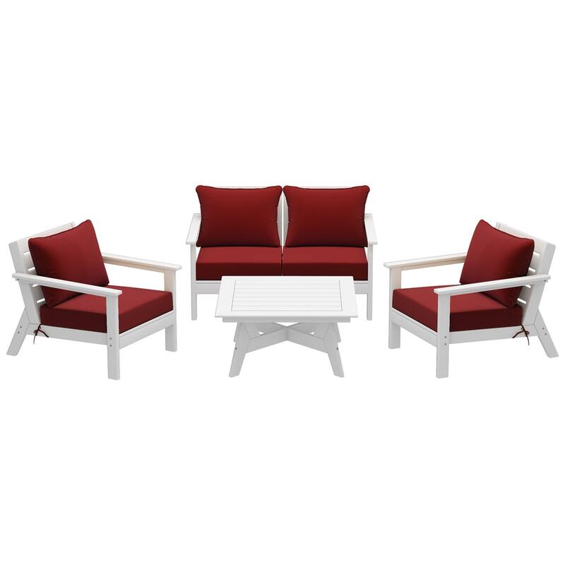Birchwood All Weather HDPE Outdoor Patio White Deep Seating Conversation Set (5-Piece Set)
