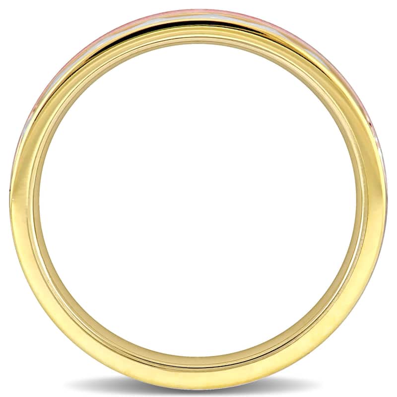 Miadora 4mm Hammered and Brushed Finish Wedding Band in 3-Tone 14k Gold