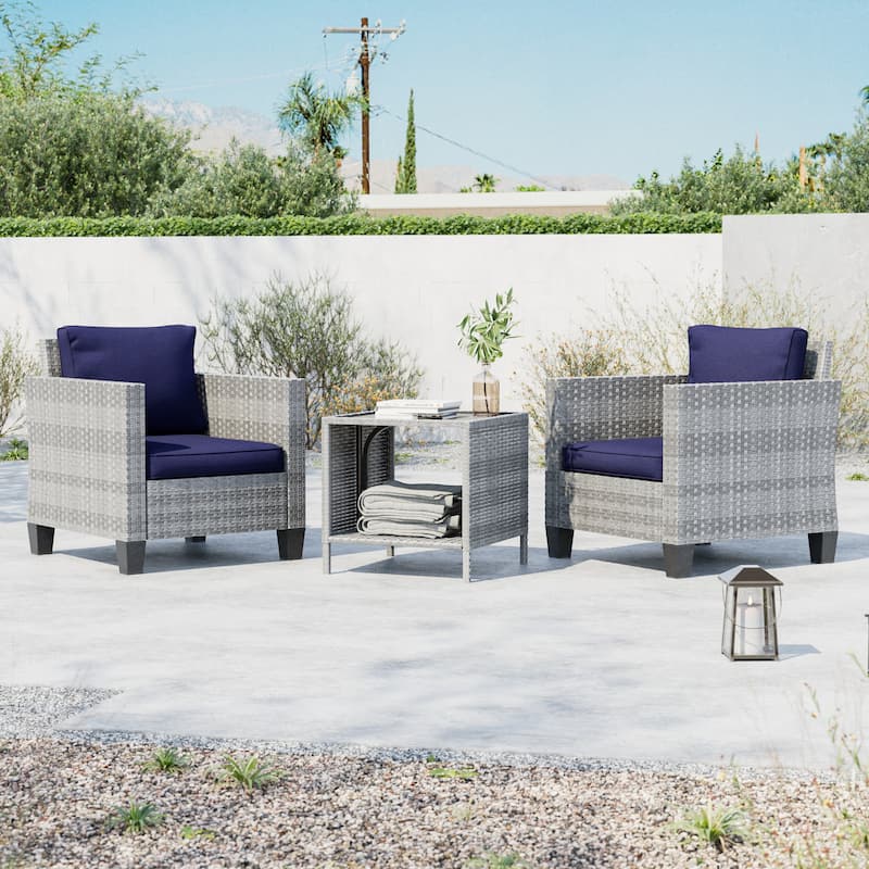 LIVOOSUN 3-Piece Patio Sofa Set Gray Rattan Outdoor Chair with Side Table