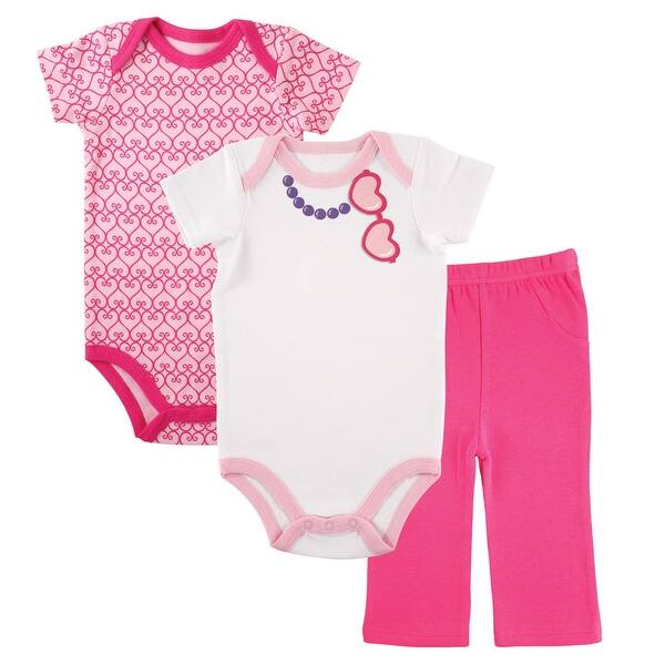 slide 1 of 1, Luvable Friends Baby Girl Cotton Bodysuit and Pant, Pink, 6-9 Months 0-3 Months