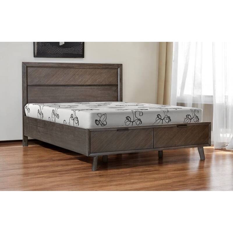 HomeRoots Dark Brown Solid Wood Queen With Two Drawers Bed Frame - Queen
