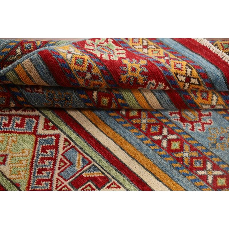 Striped Kazak Oriental Accent Rug Handmade Wool Carpet - 4'2" x 6'0"