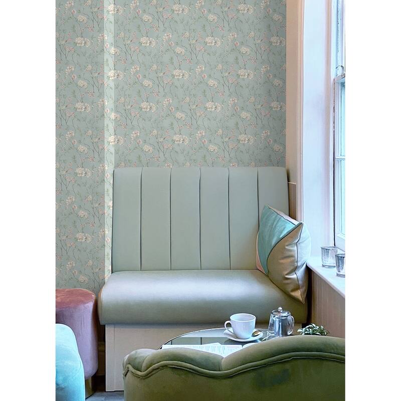 NuWallpaper Chinoiserie Garden Robins Egg Peel and Stick Wallpaper