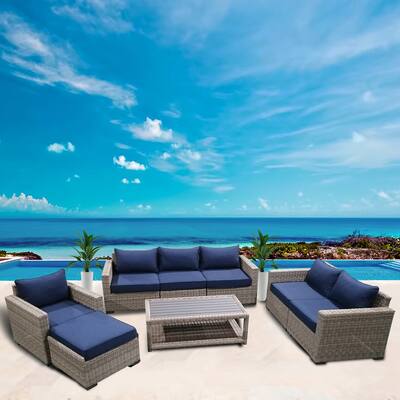 Patio8 Outdoor Conversation 8pcs Gray Wicker Patio Furniture Set