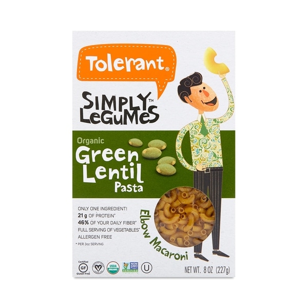 Tolerant Green Lentil Pasta - Elbows - Case of 6 - 8 oz.