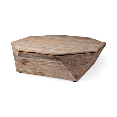 HomeRoots 49" Natural Octagon Distressed Lift Top Coffee Table - 49