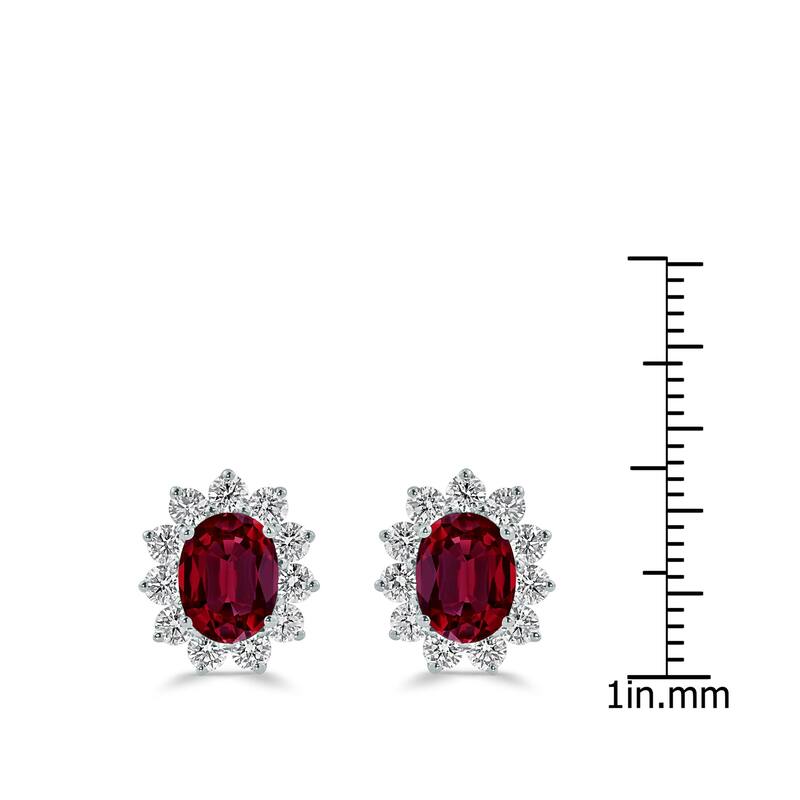 Auriya 2 3/4ct Iconic Oval-cut Red Ruby Halo Diamond Stud Earrings 1 1/4ctw 18k Gold