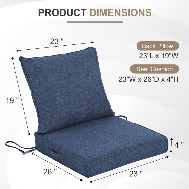 Aoodor Outdoor Deep Seat Cushion Set, Waterproof Patio Furniture Cushions with Adjustable Straps & Removable Cover, Set of 2