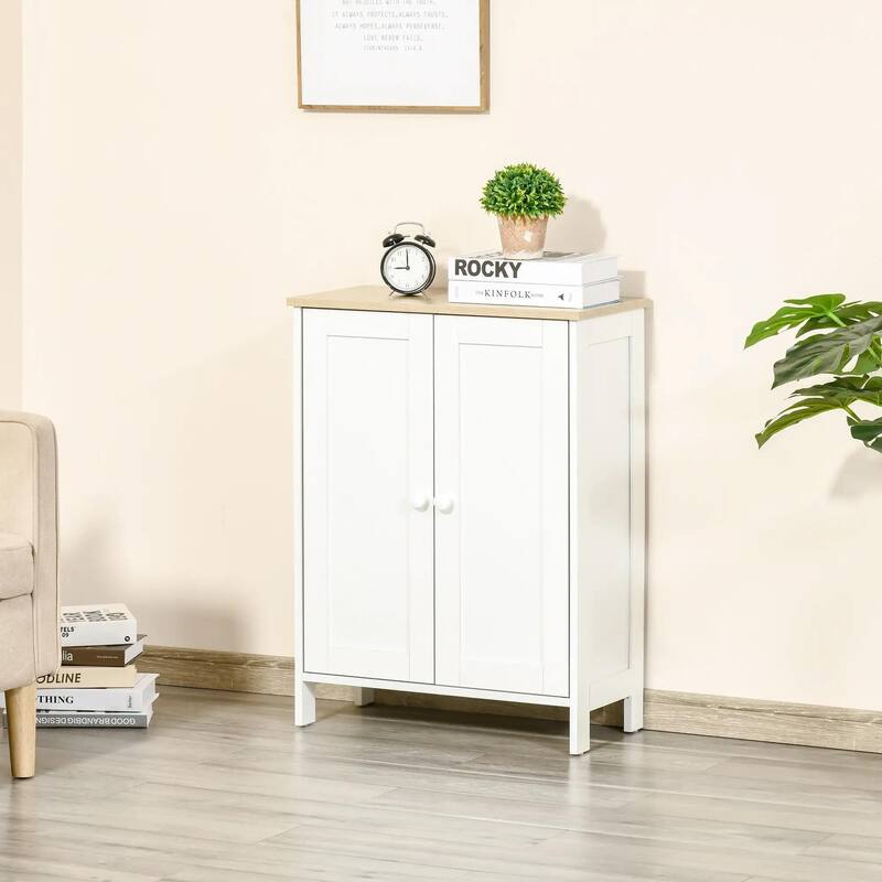 Storage Cabinet, Double Door Cupboard with 2 Adjustable Shelves