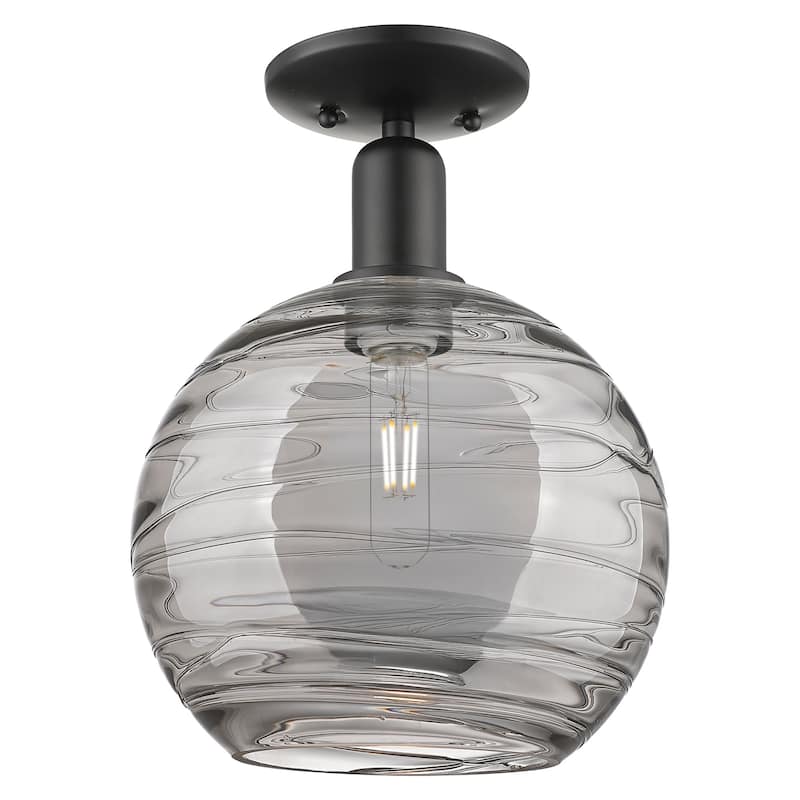 Innovations Lighting 716-1C-14-10 Athens Deco Swirl Semi-Flush Athens - Matte Black / Light Smoke Deco Swirl