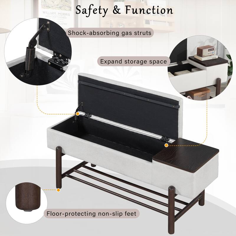 Roomfitters Modern Entryway Bench, Upholstered Storage Seat, Shoe Organizer Shelf, Hallway Furniture