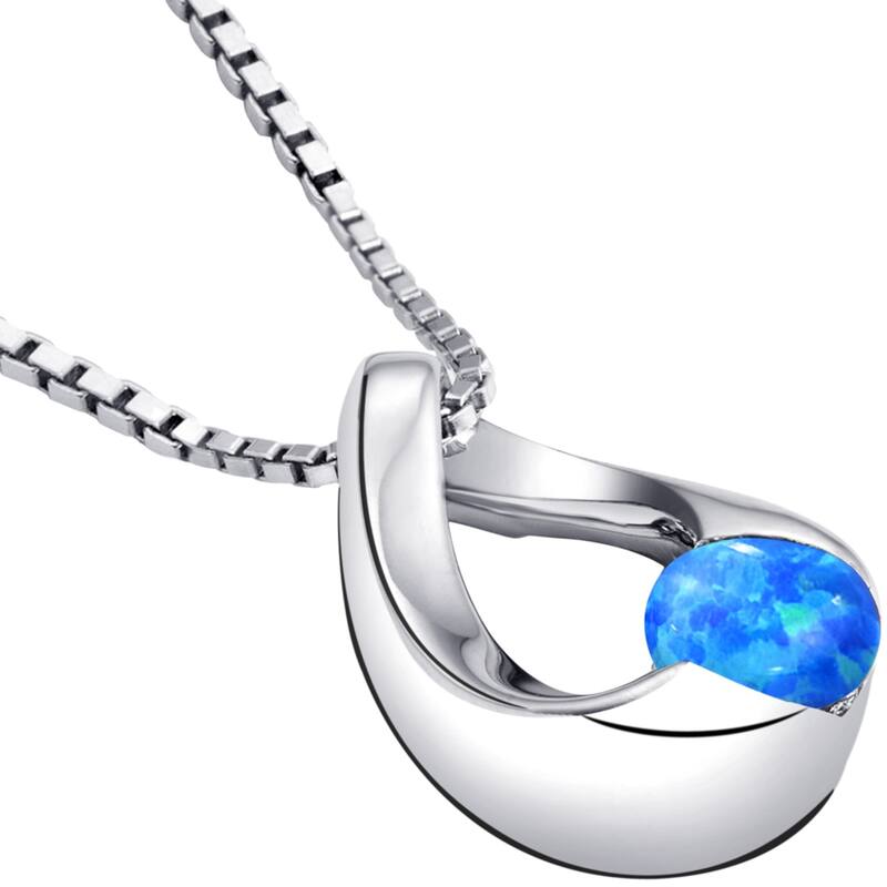 1 ct Created Blue Opal Pendant Necklace in Sterling Silver