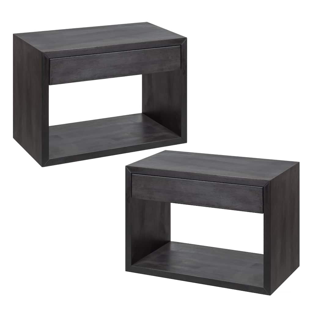 Set of 2 Wooden Floating Nightstands with Drawers, Bedside Tables