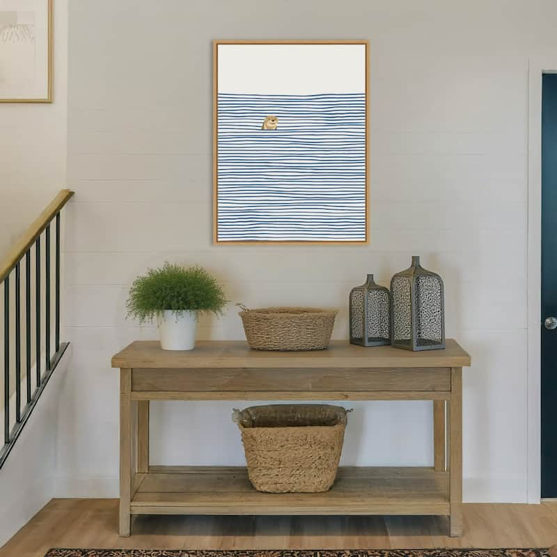 Otter in the Waves by Little Dean Framed Canvas Wall Art
