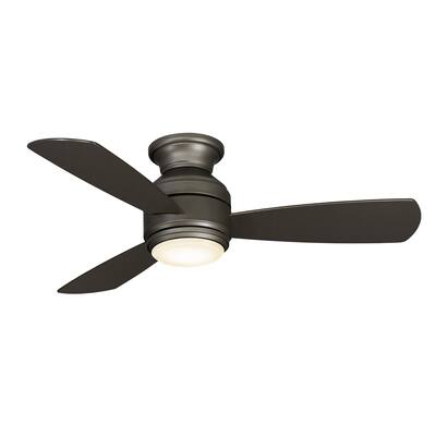 Fanimation Studio Collection Level 44 inch Matte Greige Flush Mount Ceiling Fan with LED Light and Wall Control