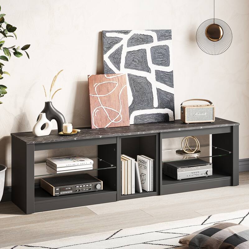 63" TV Stand Gaming Entertainment Center for TVs up to 70" with LED Lights Cabinet and Shelves