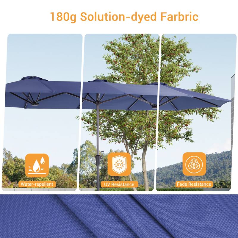 LIVOOSUN 13x7.2Ft Large Double-Sided Rectangular Outdoor Patio Market Umbrella with Crank, Solar Panel, Navy Blue
