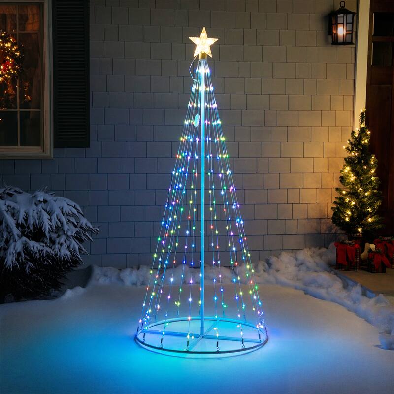 LED Lighted Color Changing Multiple Function Outdoor Christmas Cone Tree - 6" - White