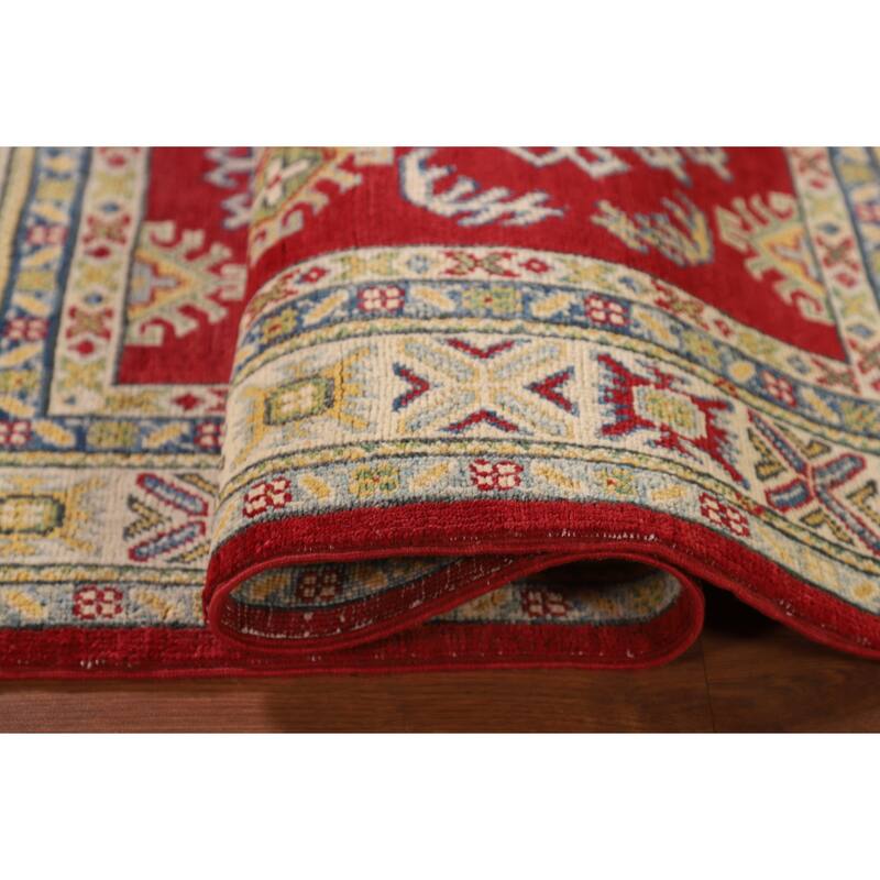 Red Kazak Oriental Accent Rug Hand-Knotted Geometric Wool Carpet - 3'4"x 5'0"