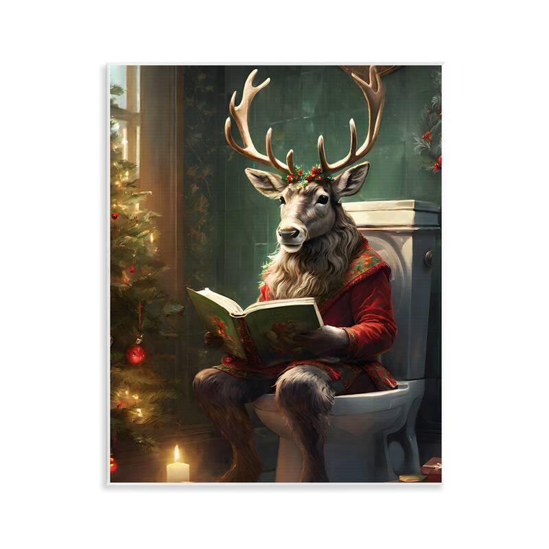 Stupell Reindeer in Festive Bathroom Wall Plaque Art Design By Jo Moulton - 11 x 14