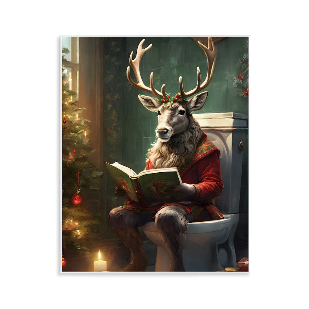 Stupell Reindeer in Festive Bathroom Wall Plaque Art Design By Jo Moulton