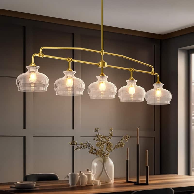 Modern 3/4/5 Light Gold Chandeliers Linear Glass Kitchen Island Lights - 78 In