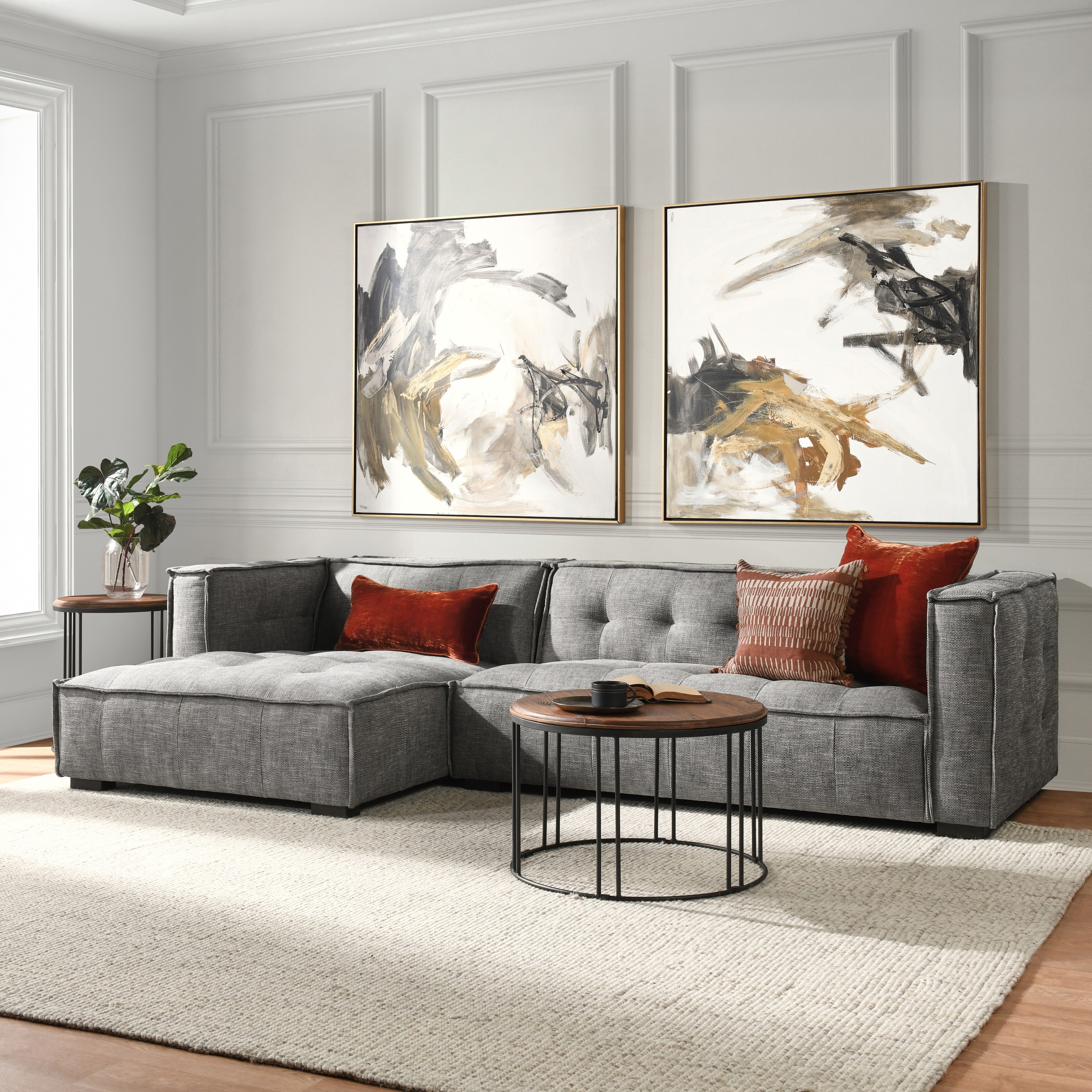 Classic Home Element Two Piece Sectional Sofa Color Gray
