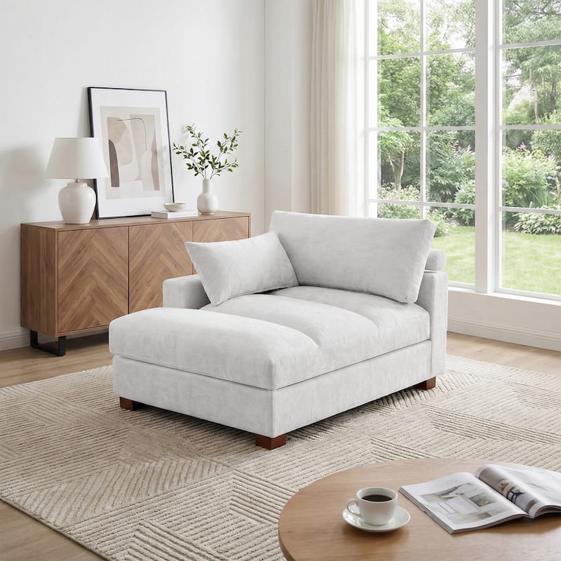 Mid-Century Chenille Adjustable Headrest Chaise Lounge Sofa