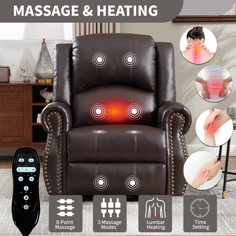 Manual Recliner Chair with Heat & Massage, Ergonomic Lounge Sofa Chair, Swivel Recliner Chair with Side Pocket