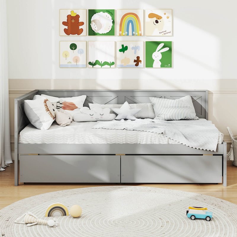 Costway Twin Size Daybed with 2 Storage Drawers Slats Support &