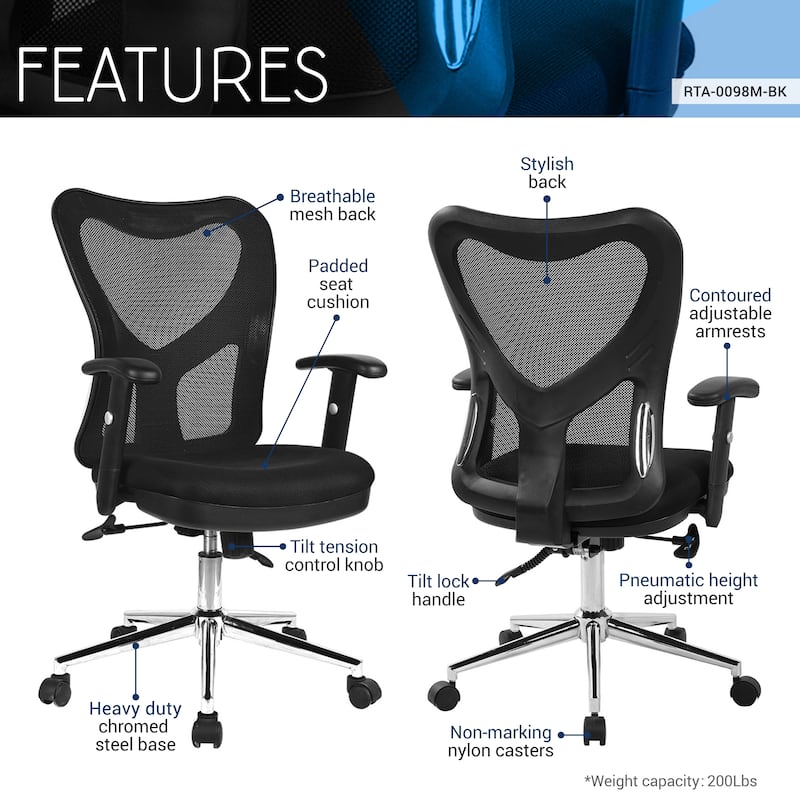 Heightadjustable Padded armrest High Back Mesh Office Chair With