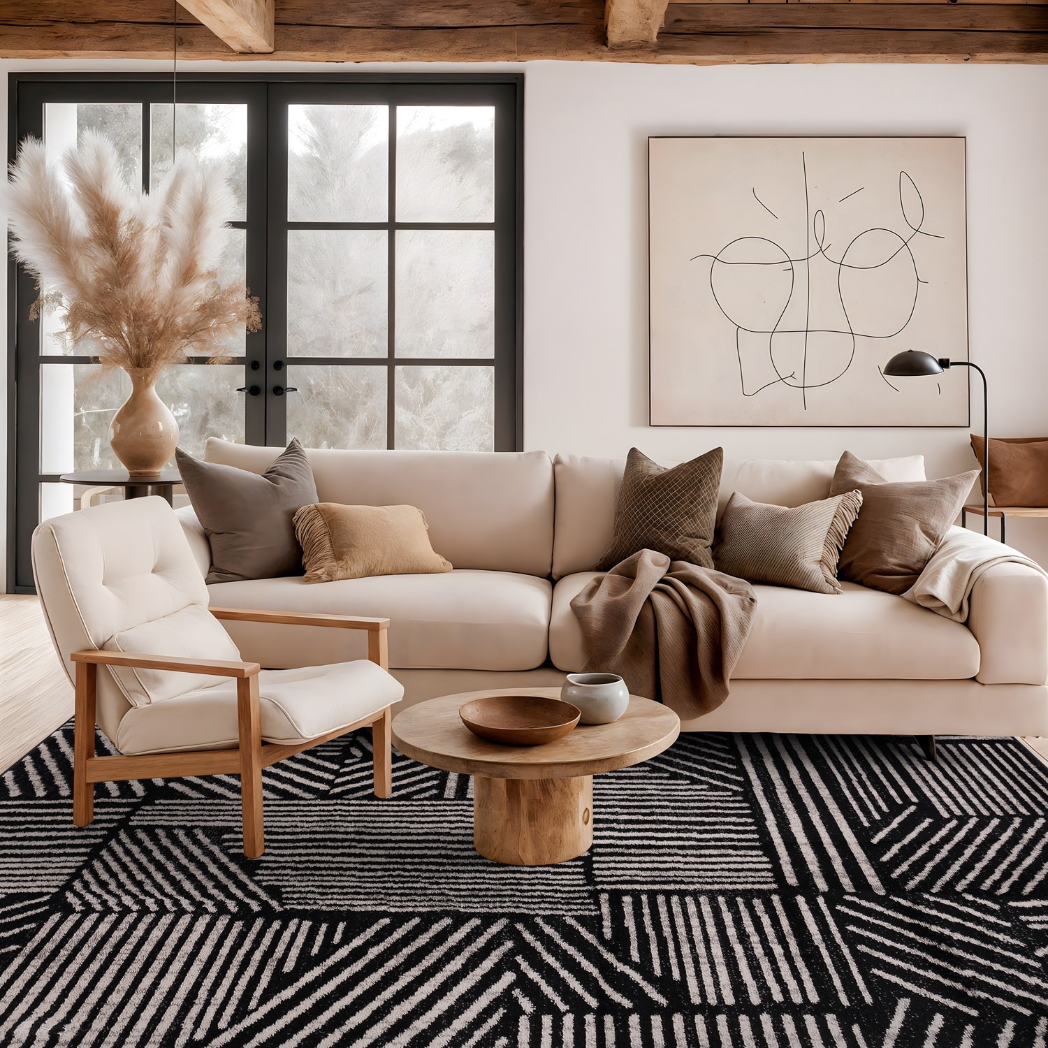 World Rug Gallery Contemporary Boho Stripes Black Area Rug