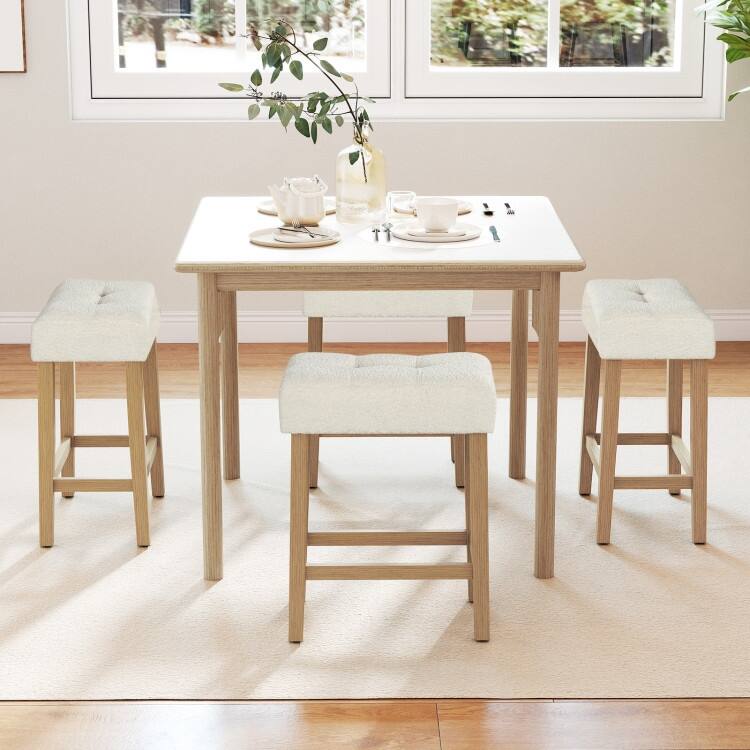 Set of 2 Modern Counter Height Bar Stools with Rubber Wood Legs - 18" x 11" x 24"