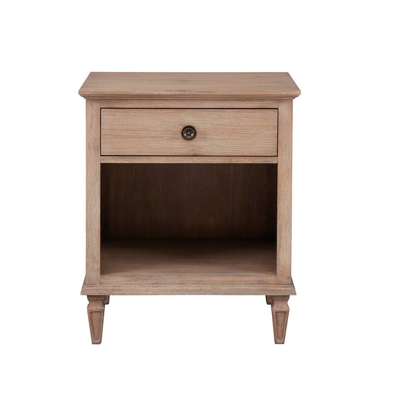 Roomfitters Nightstand, French Countryside Side Table with Storage and Open Shelf, Light Natural