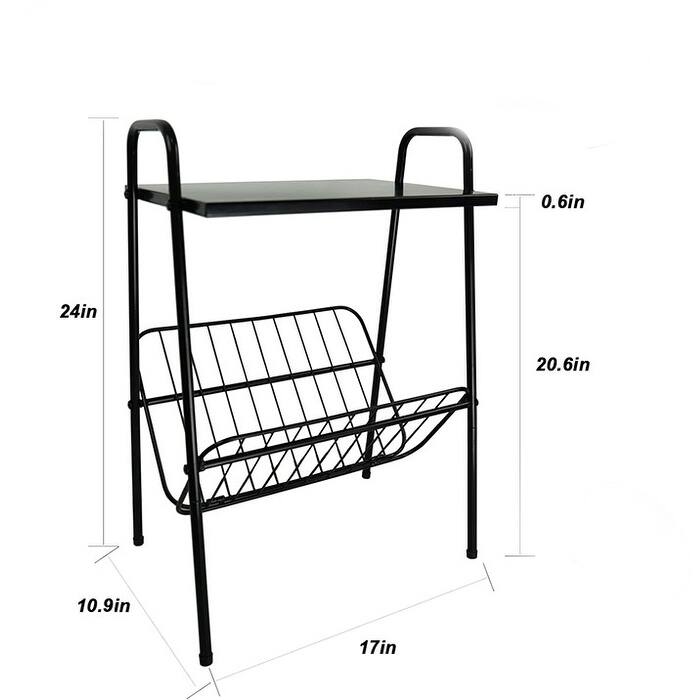 Metal Nightstand, Record Player Stand with Storage, Side Table ， Black