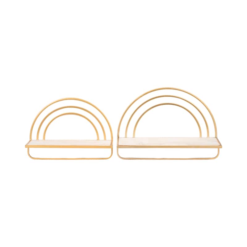Set of 2 Metal and Wood Rainbow Shaped Shelves Floating Shelves, Mounted Shelves For Storage - 17" x 7" x 20" - 17" x 7" x 20"