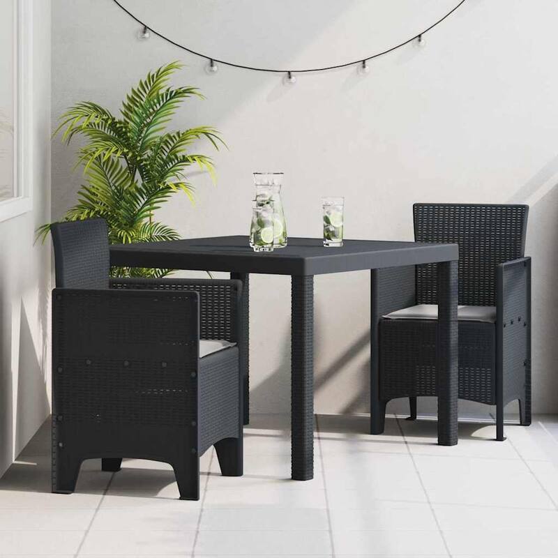 vidaXL Garden Dining Set 3/5 pcs Anthracite/Brown Polt rattan - 100 x 100 x 73 cm - Anthracite/ Light gray/ 2 seater