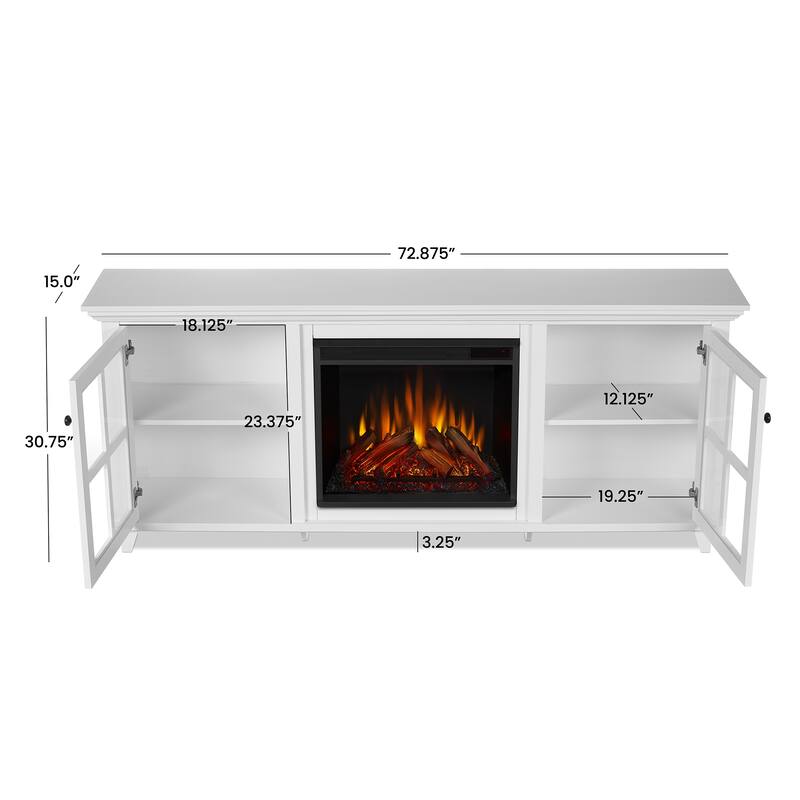 Norwell 73" TV Stand Electric Fireplace in White by Real Flame - 73" L x 15" W x 30.5" H