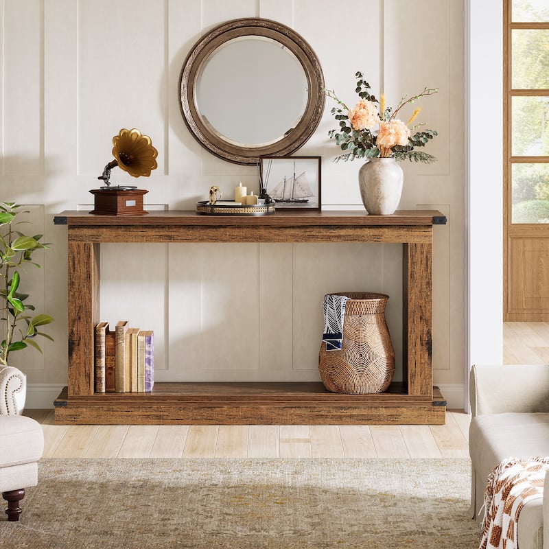 63 Inches Wood Sofa Table, Farmhouse Entryway Table - 63" W x 13.7" D x 33.4" H
