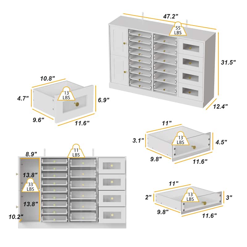 Nail Polish Organizer Cabinet w/Clear Acrylic Drawers Salon Makeup Vanity Storage Dresser